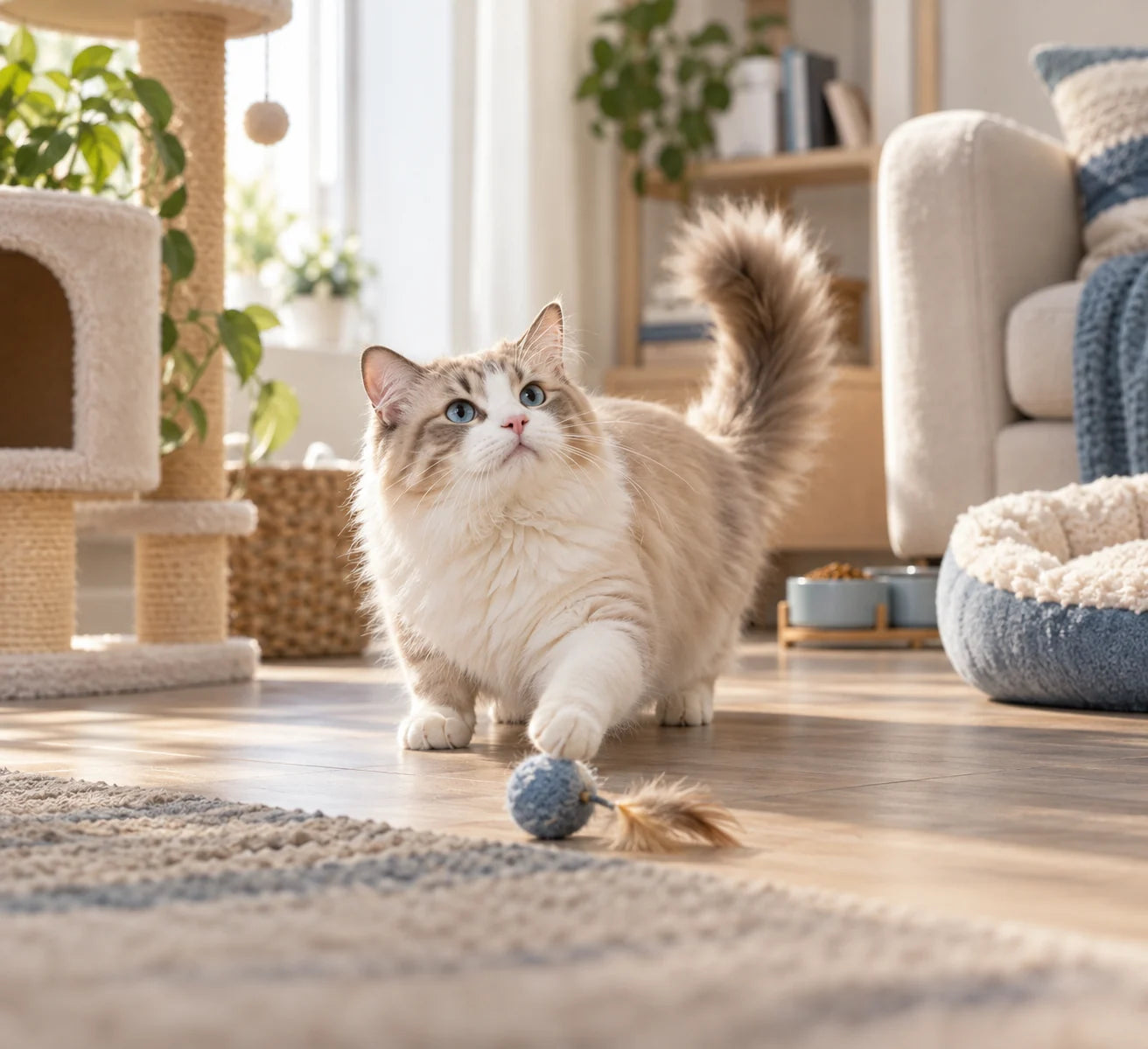 A cat enjoying an everyday Pawlie routine at home